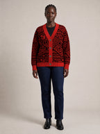 "Shaka" Burgundy Cardigan — front view on model