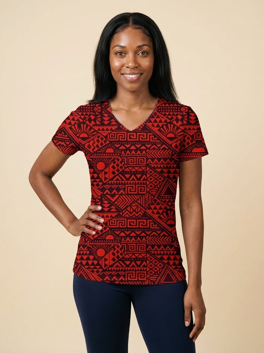 "Shaka" Burgundy V-Neck T-Shirt