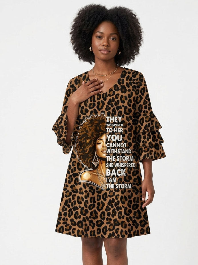"Unstoppable" Brown Leopard Stacked Ruffle Sleeve Dress