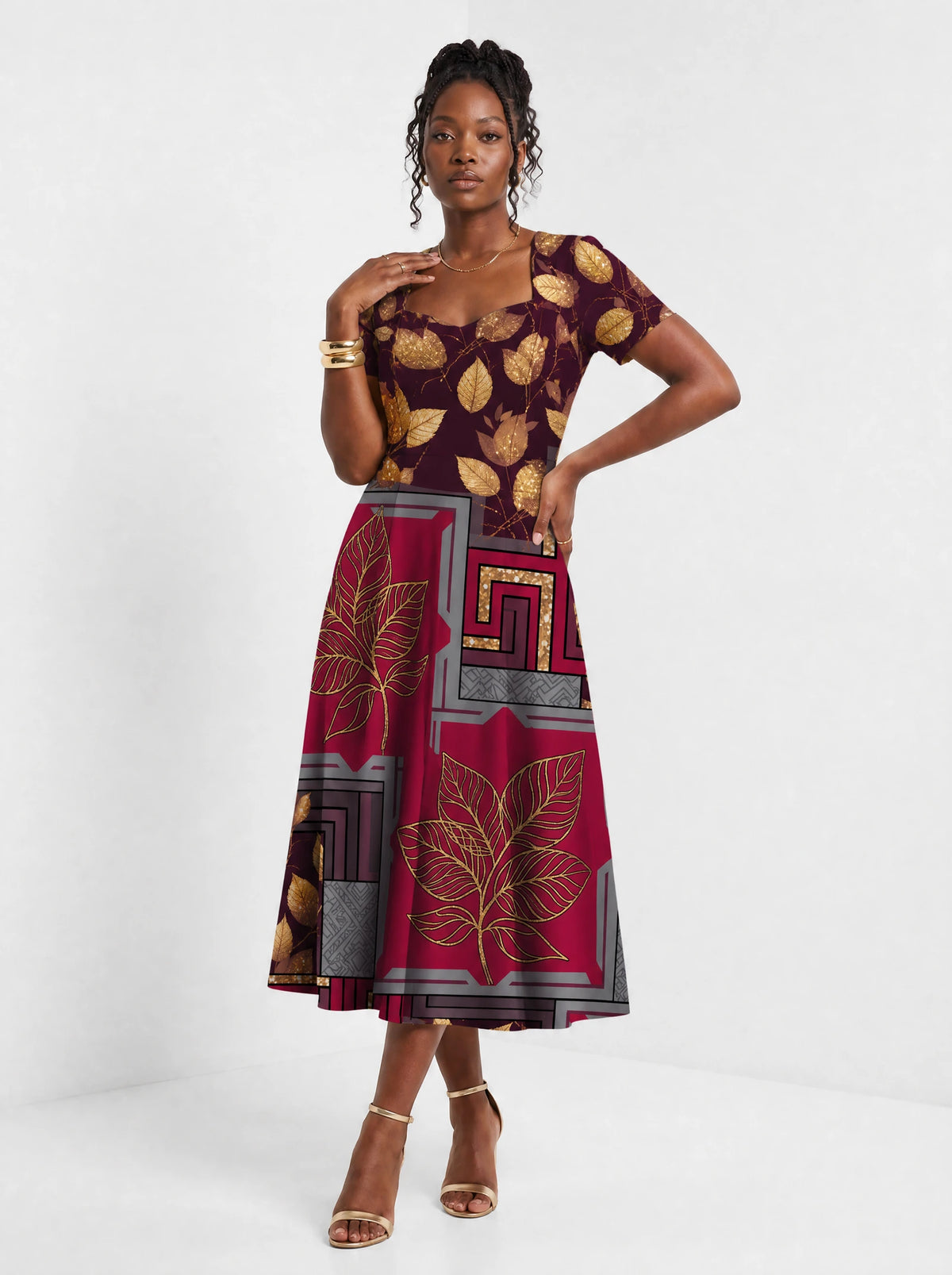 "Vuli" Sweetheart Midi Dress — front view on model