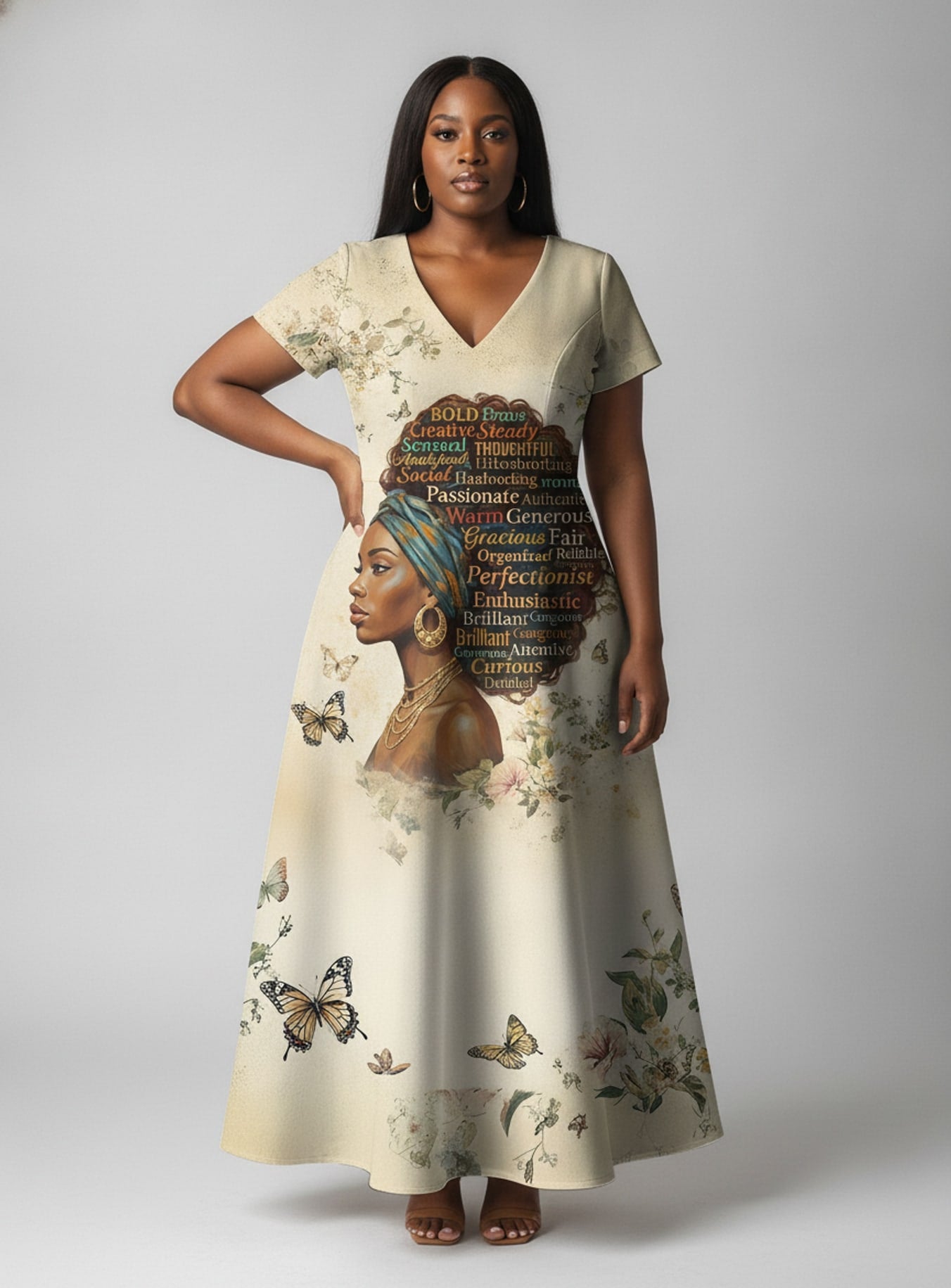 Gorgeous Black Queen Short Sleeve Maxi Dress