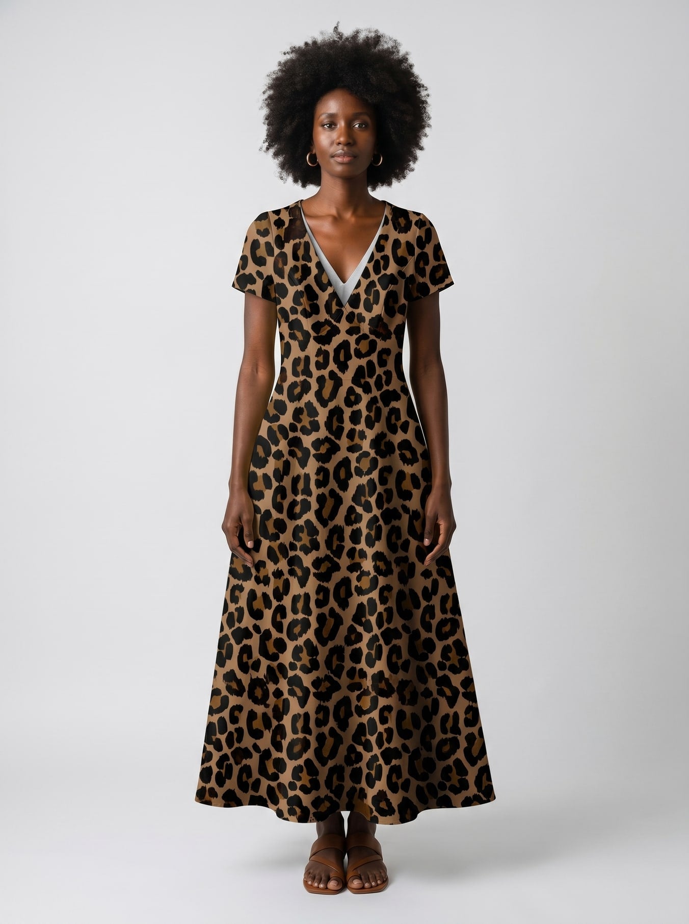 "Unstoppable" Brown Leopard Short Sleeve Maxi Dress