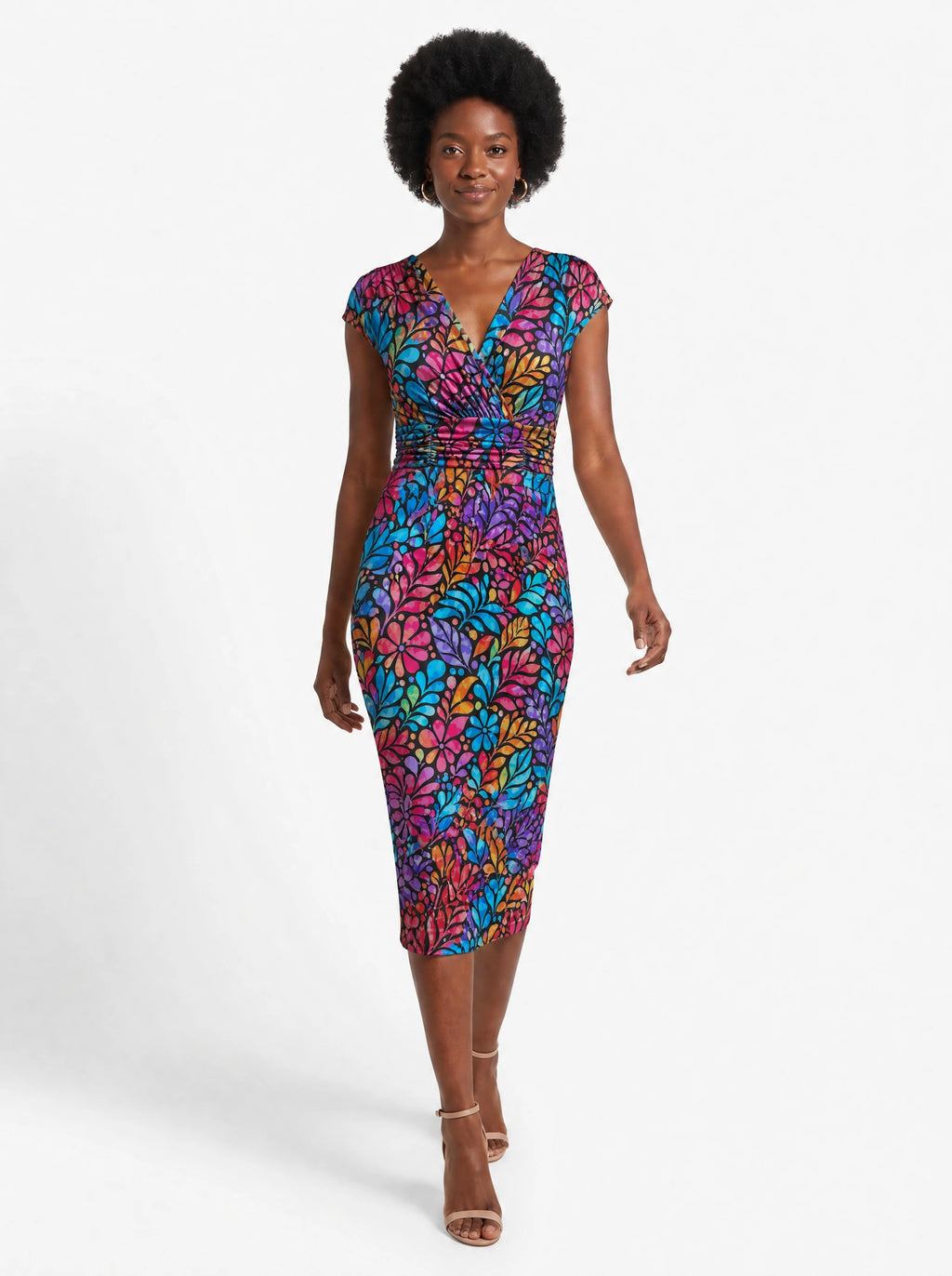 "Rangi" Cap Sleeve Midi Dress — front view on model