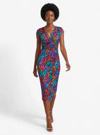 "Rangi" Cap Sleeve Midi Dress — front view on model