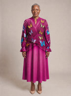 "Kipepeo" Long Puff Sleeve Dress — front view on model