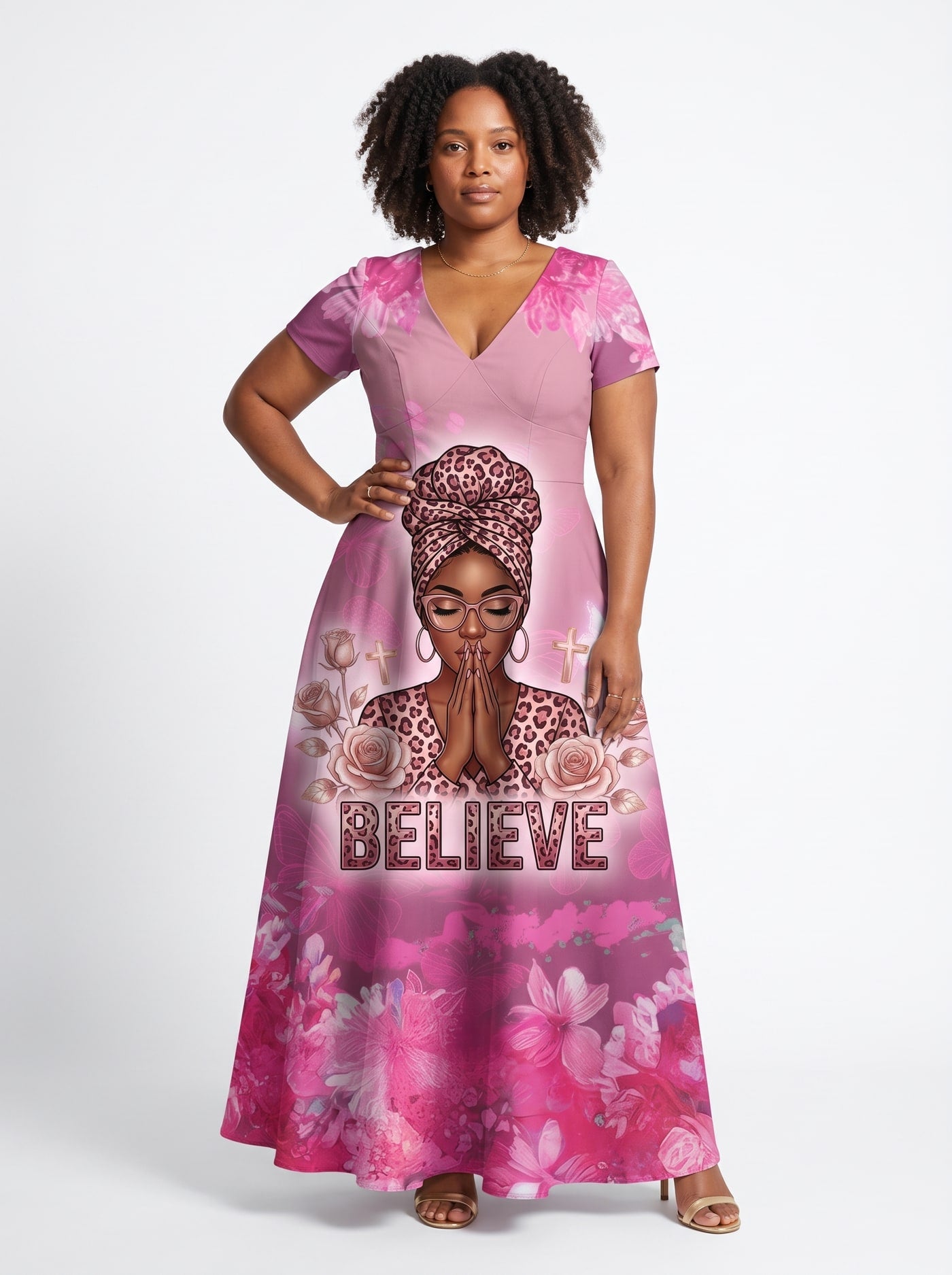 "Imani" Wild Rose Short Sleeve Maxi Dress