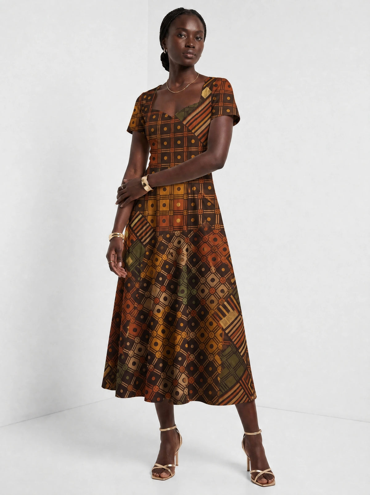 "Mkeka" Sweetheart Midi Dress — front view on model
