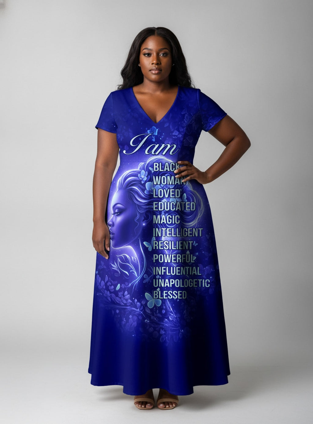 Black Woman Loved Short Sleeve Maxi Dress Promo