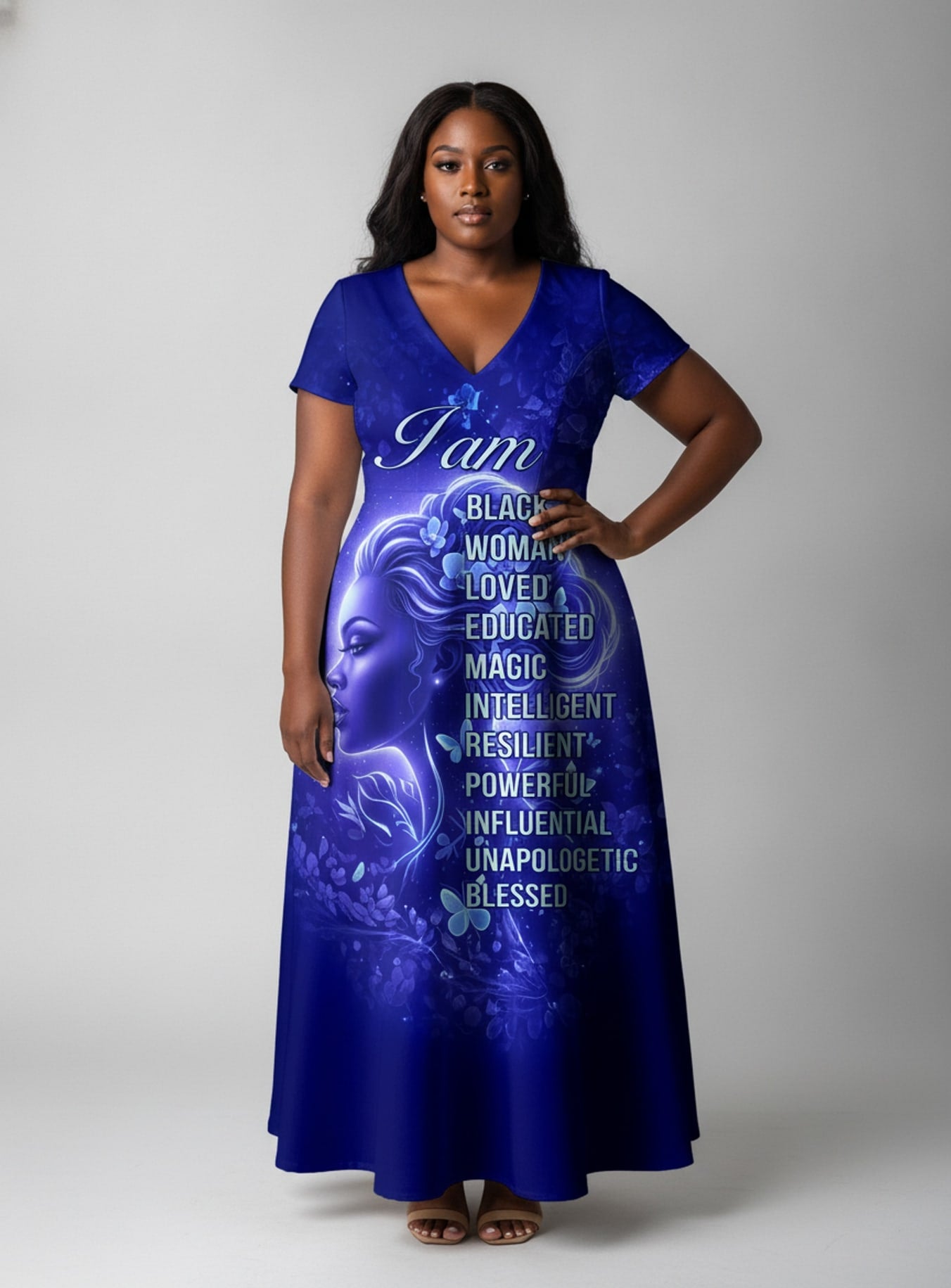Black Woman Loved Short Sleeve Maxi Dress