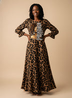 "Unstoppable" Brown Leopard Long Sleeve Maxi Dress