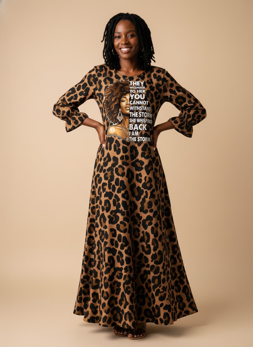 "Unstoppable" Brown Leopard Long Sleeve Maxi Dress