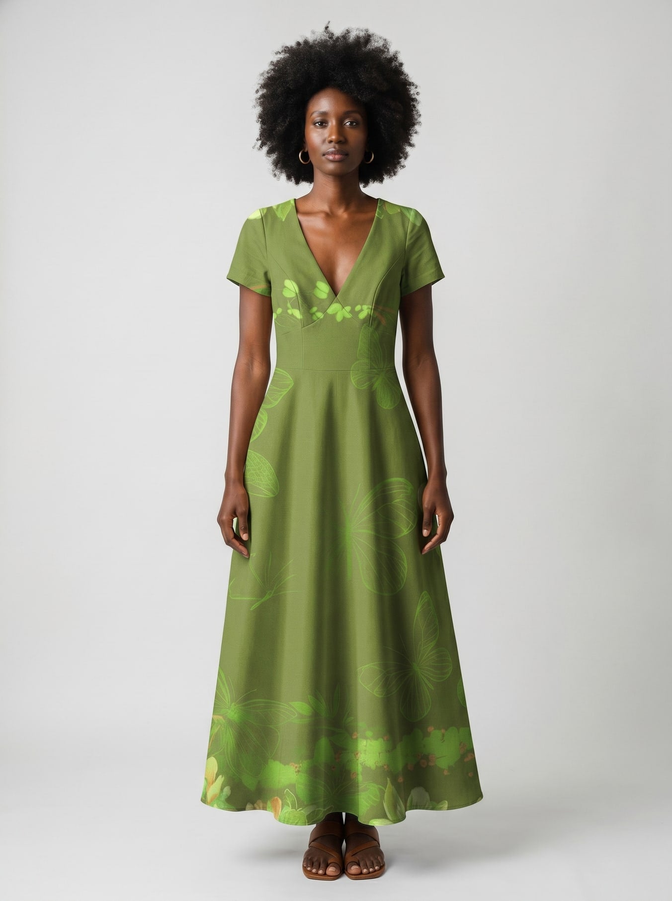 Green Orchid Short Sleeve Maxi Dress