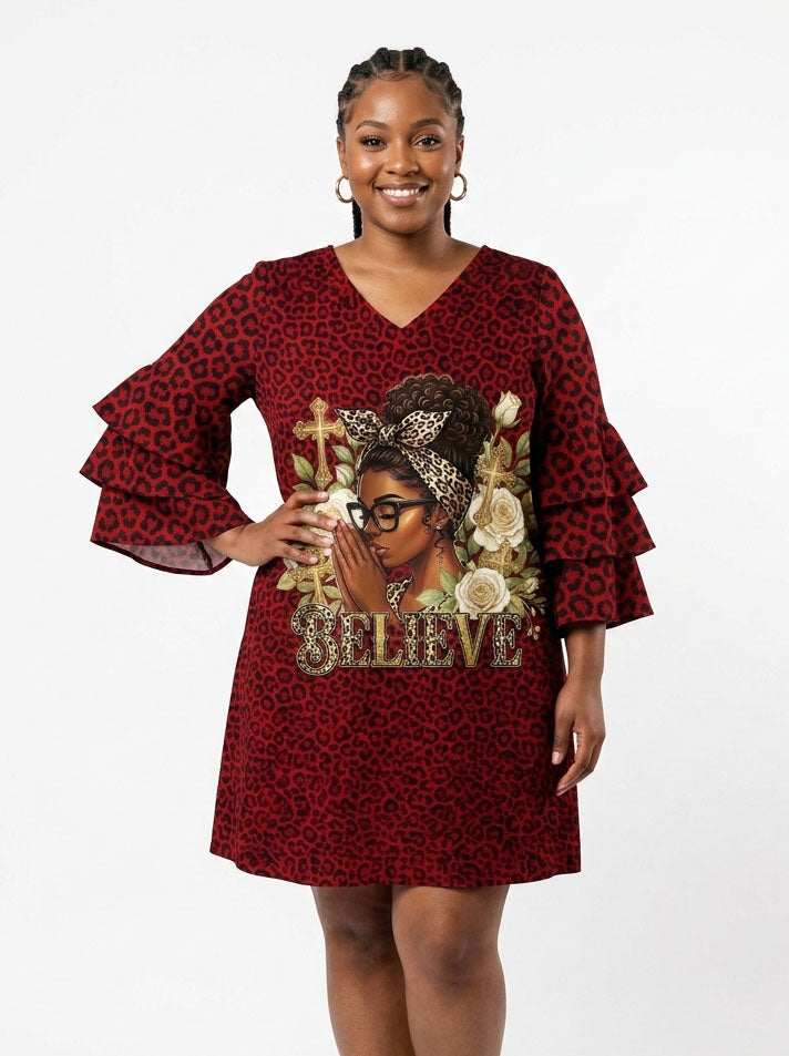 "Imani" Rouge Stacked Ruffle Sleeve Dress
