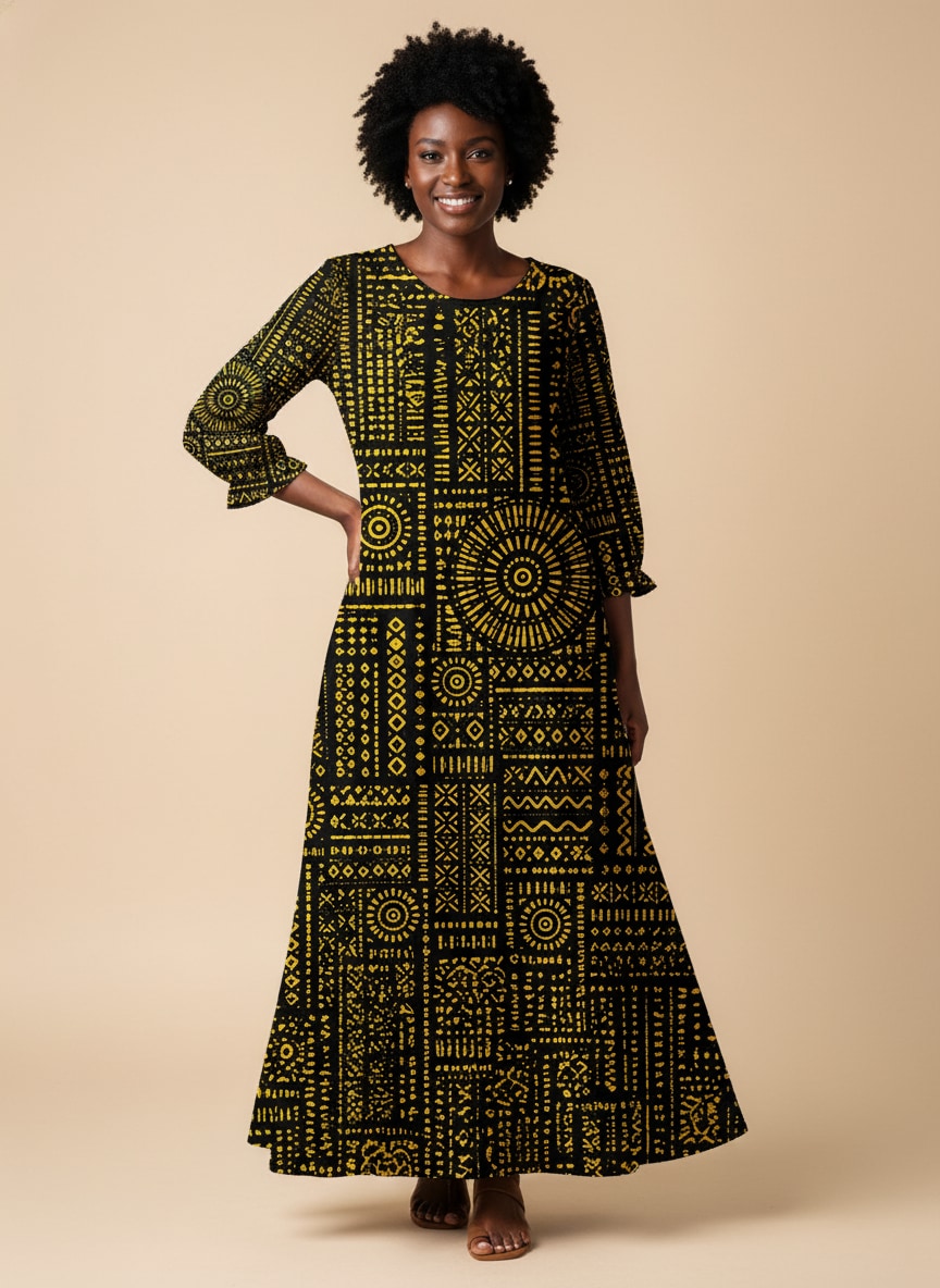 "Lamu" Long Sleeve Maxi Dress