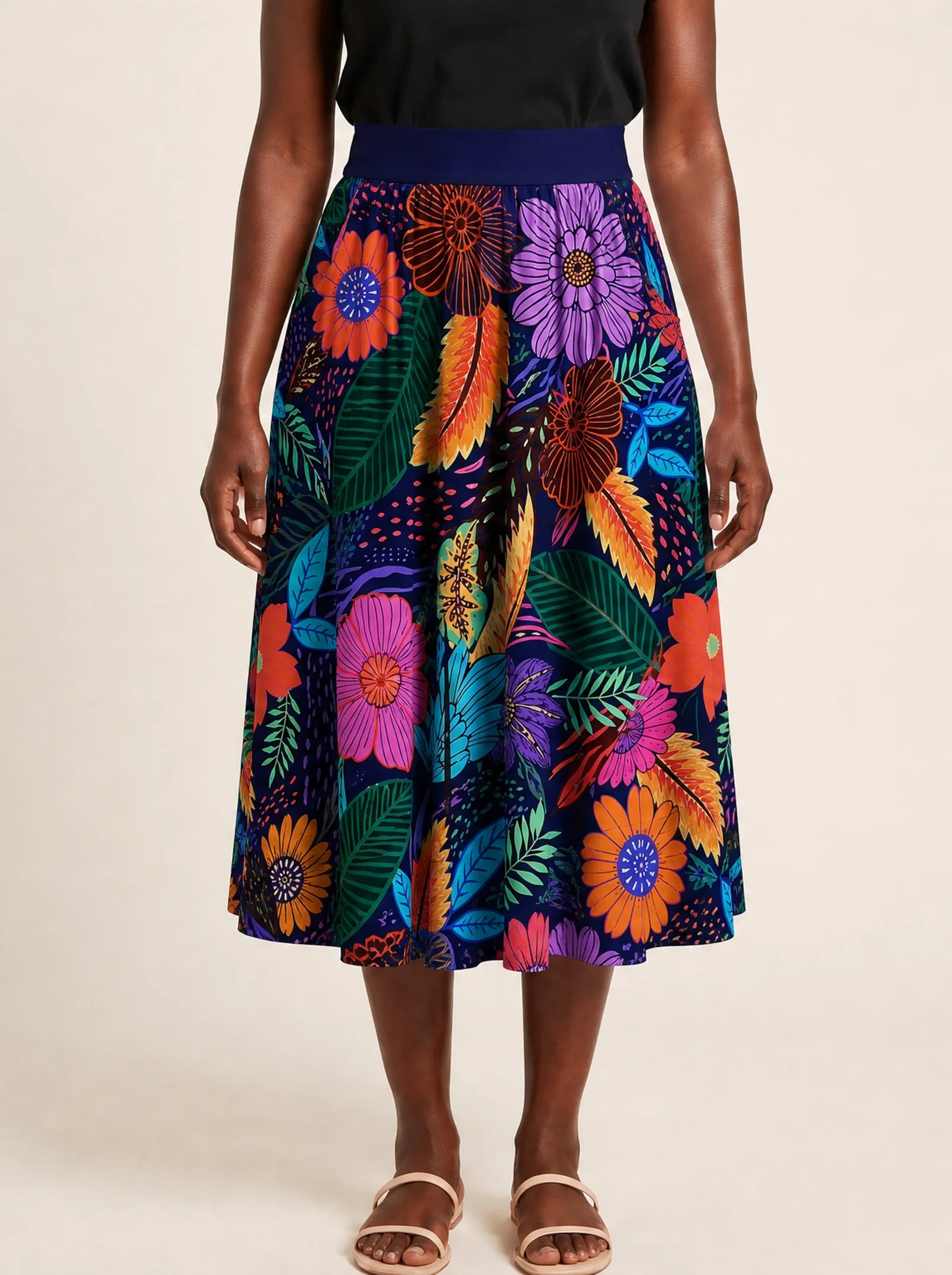 "Bustani" Twirl Skirt — cropped front view on model