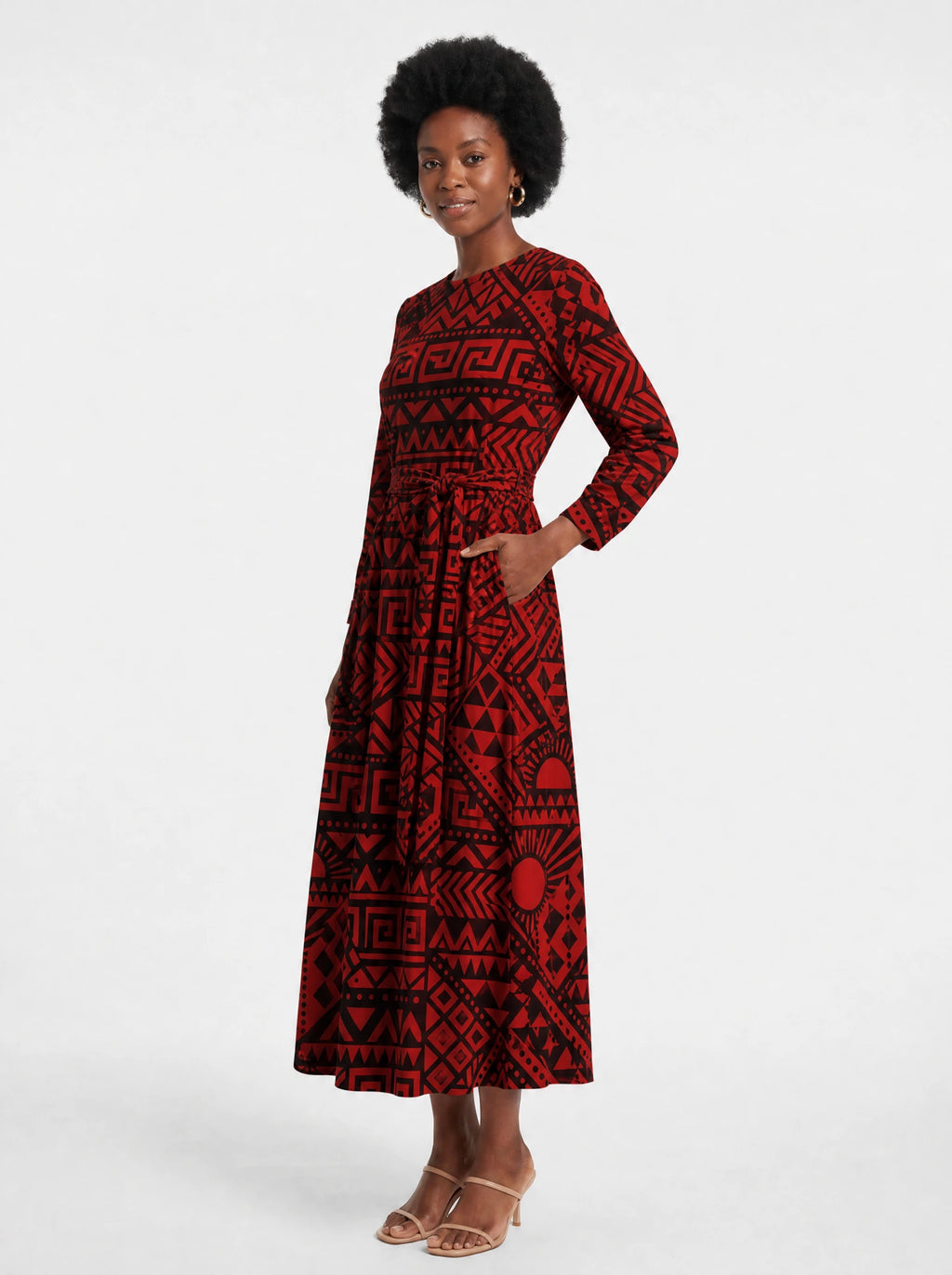"Shaka" Viscose Midi Dress — front view on model