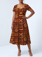"Mudcloth" Sweetheart Midi Dress