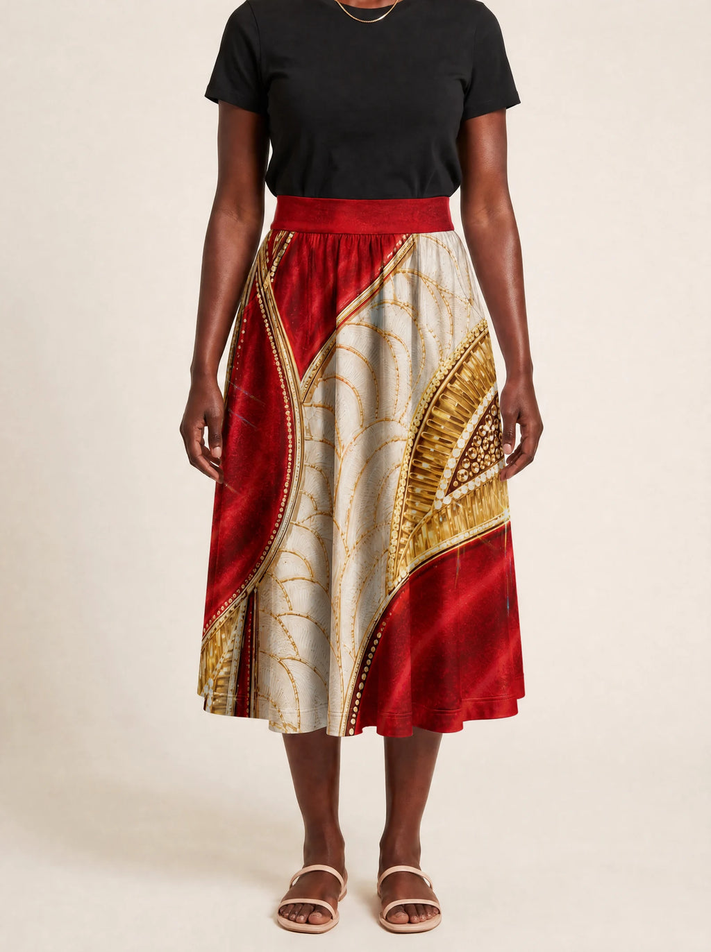 "Utukufu" Twirl Skirt — front view on model