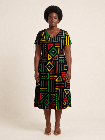 "Nairobi" V Neck Midi Dress