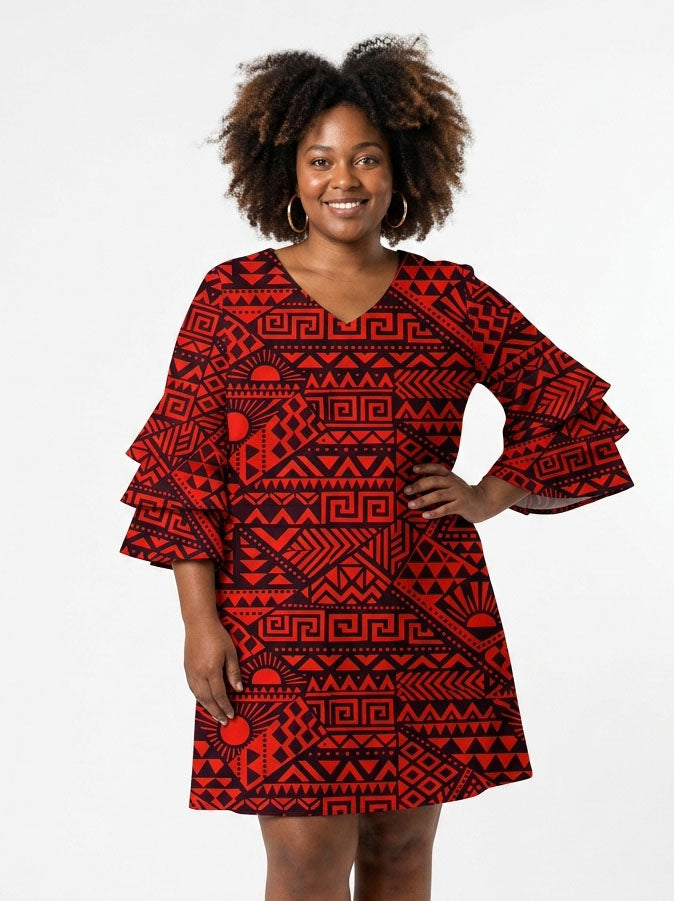 "Shaka" Burgundy Stacked Ruffle Sleeve Dress