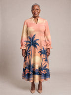 "Machweo" Long Puff Sleeve Dress — front view on model