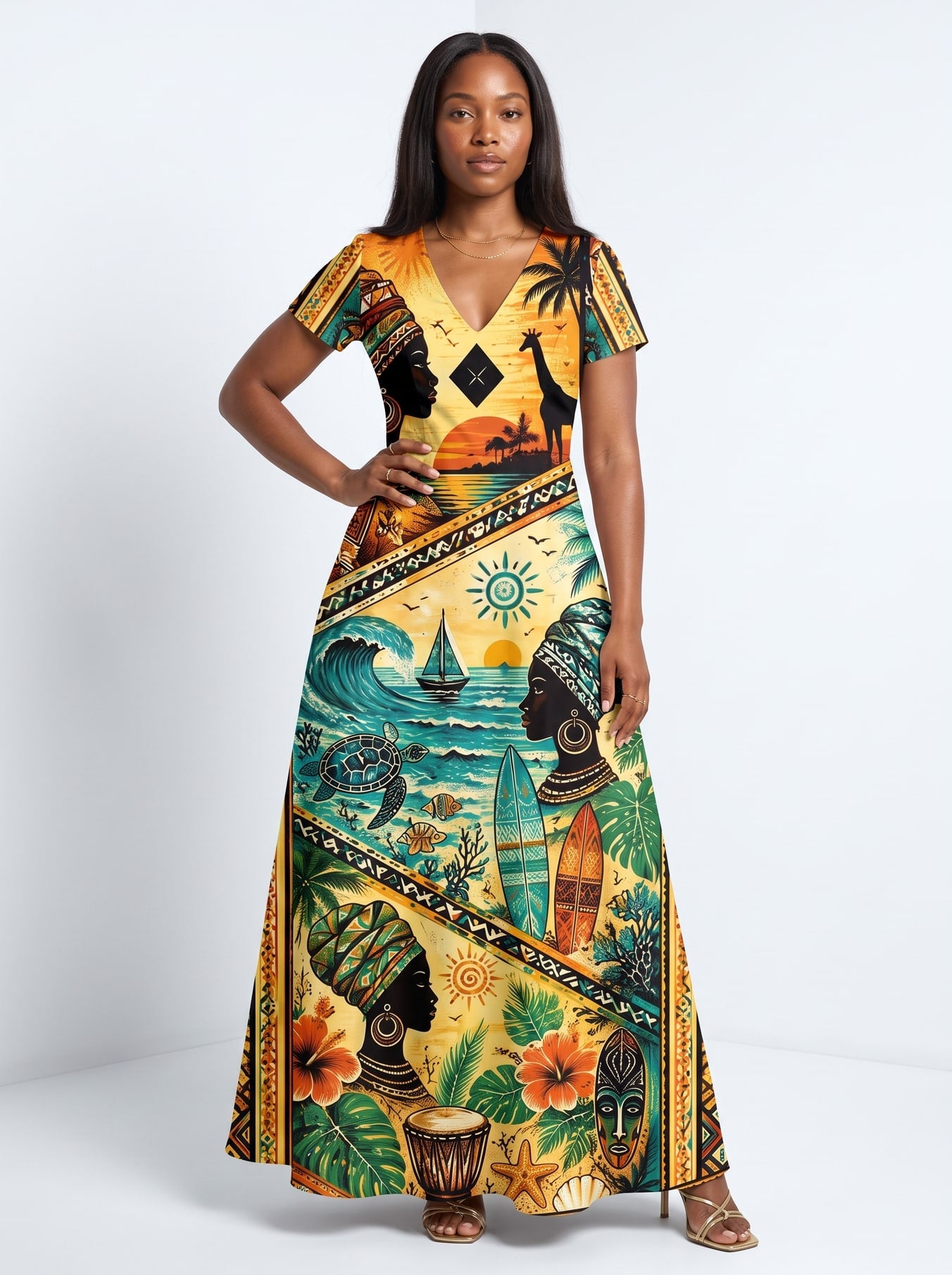 "Safari" Short Sleeve Maxi Dress