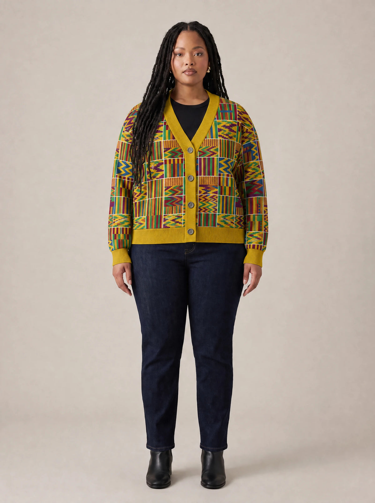 "Shangwe" Cardigan — front view on model