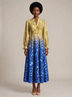 "Angaza" Long Puff Sleeve Dress — front view on model