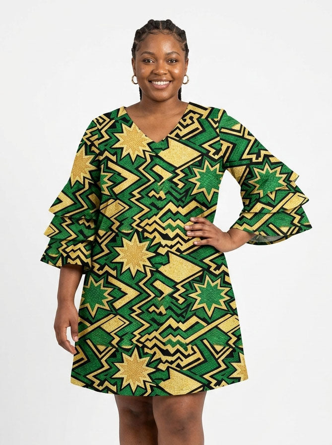 Emerald Sheba Stacked Ruffle Sleeve Dress