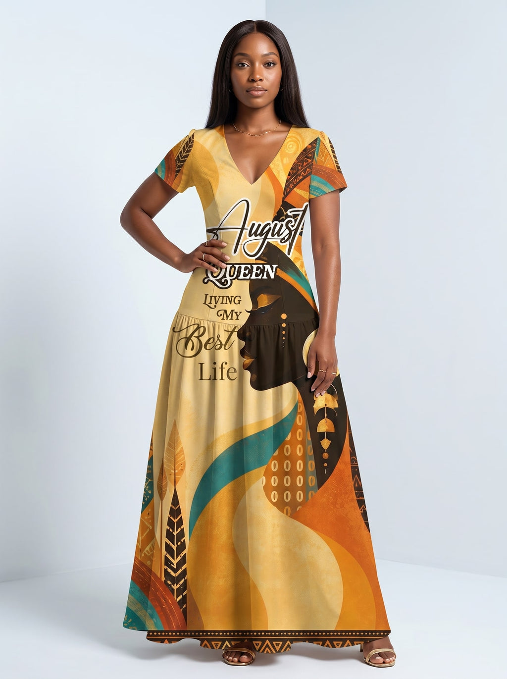"August Queen Best Life" Short Sleeve Maxi Dress