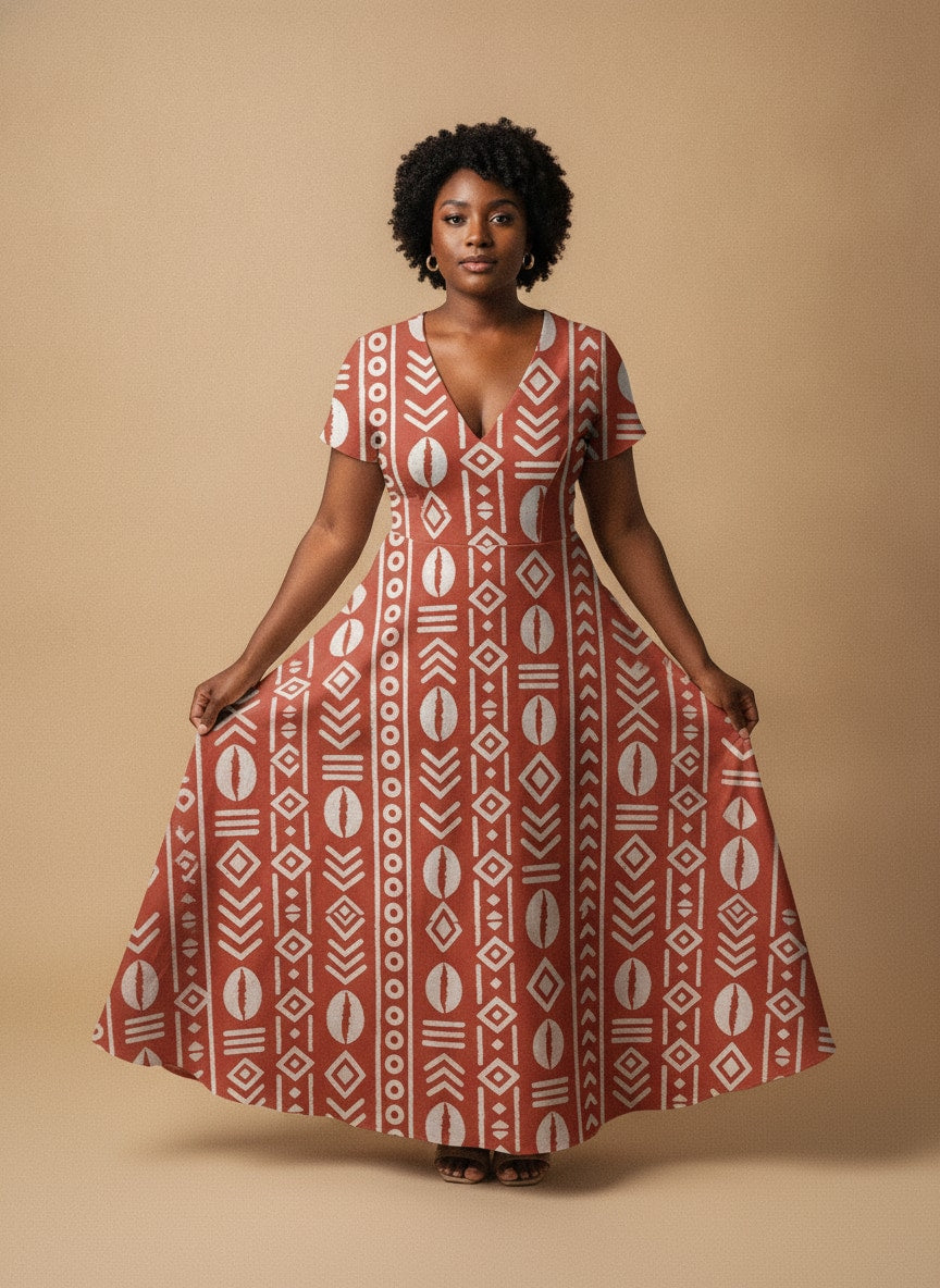 "Oshun Kijani" Short Sleeve Maxi Dress