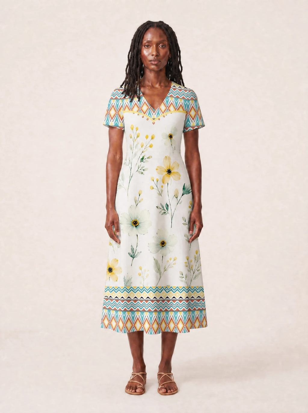 "Alizeti" V Neck Midi Dress Promo