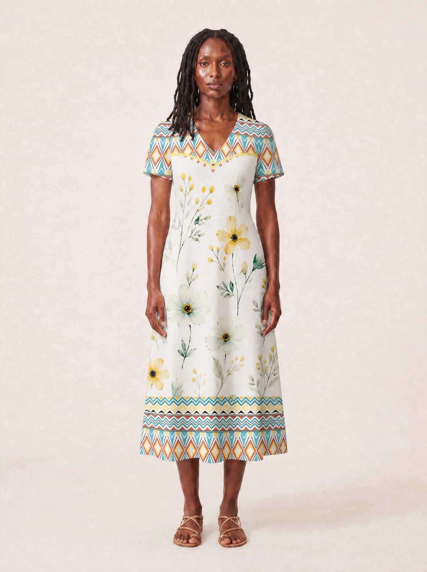 "Alizeti" V Neck Midi Dress Promo