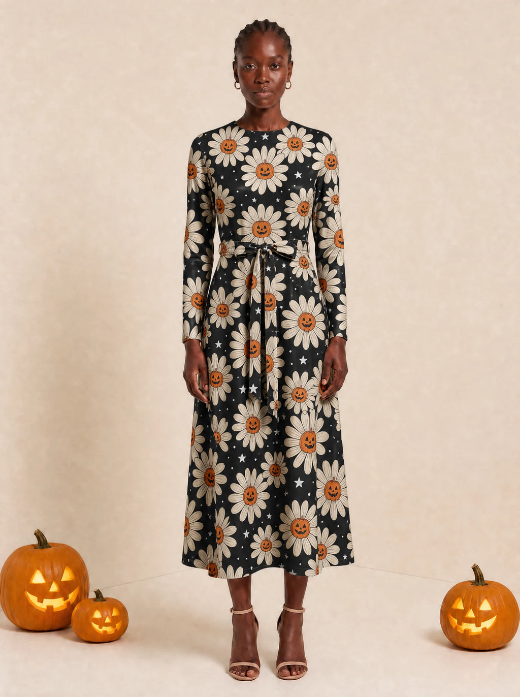"Cheka" Halloween Long Sleeve Midaxi Dress — front view on model