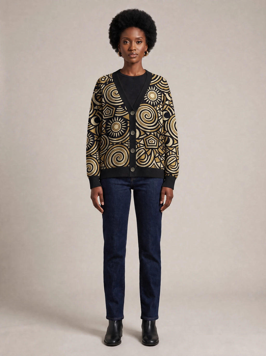 "Sahara" Cardigan — front view on model