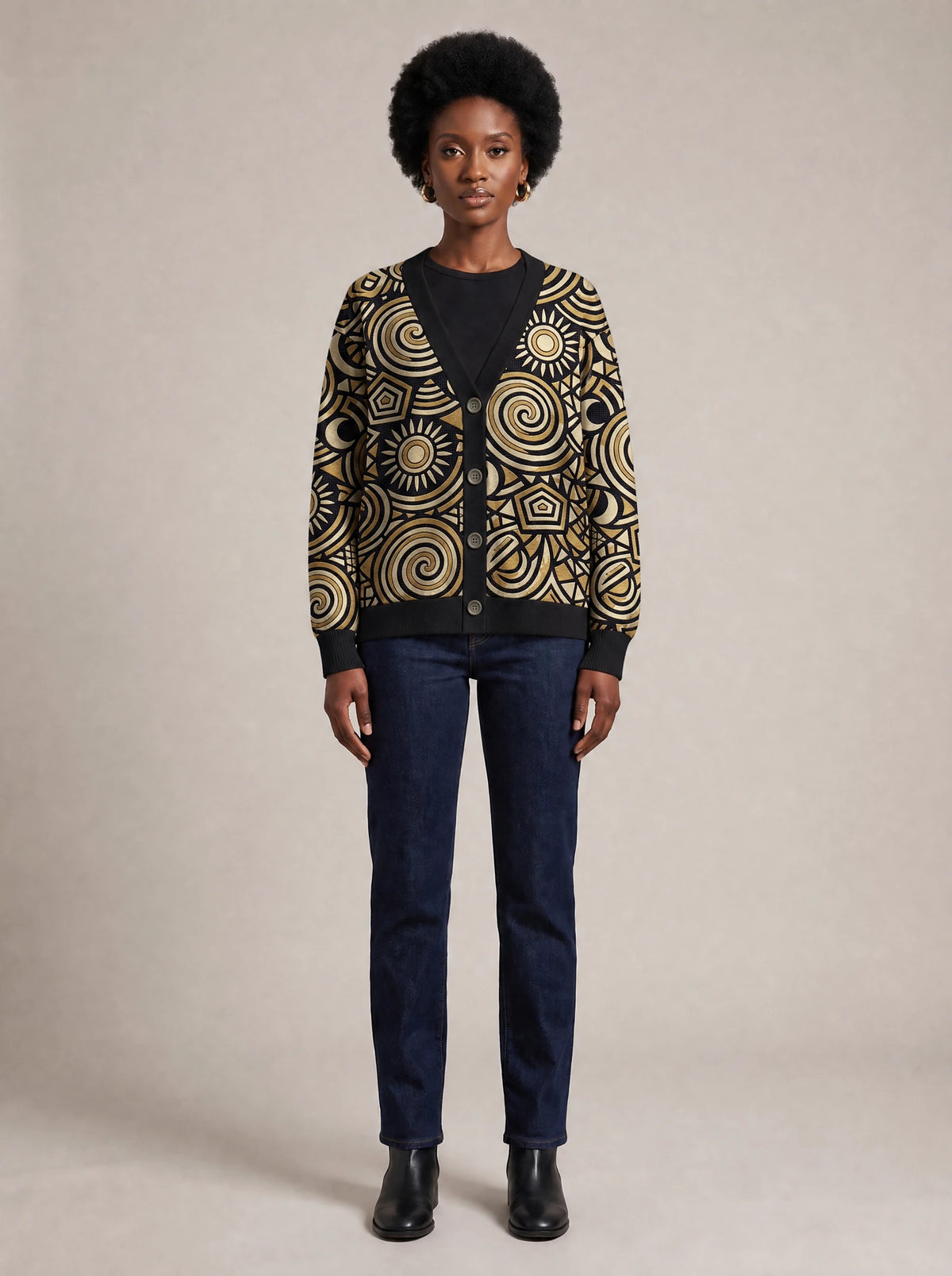 "Sahara" Cardigan — front view on model