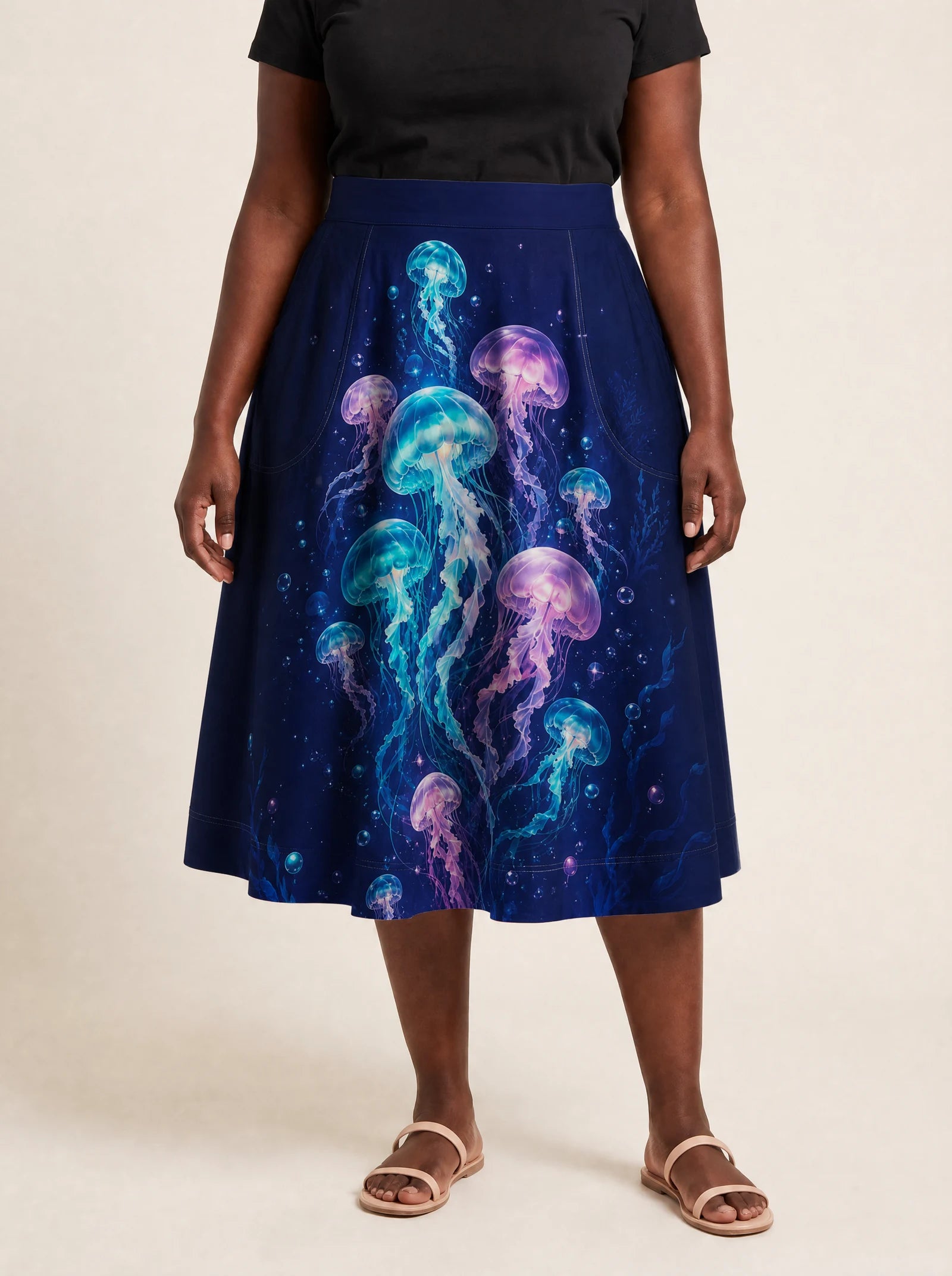 "Bahari" Twirl Skirt — cropped front view on model