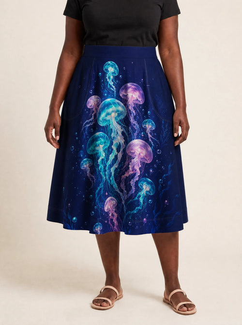 "Bahari" Twirl Skirt — cropped front view on model