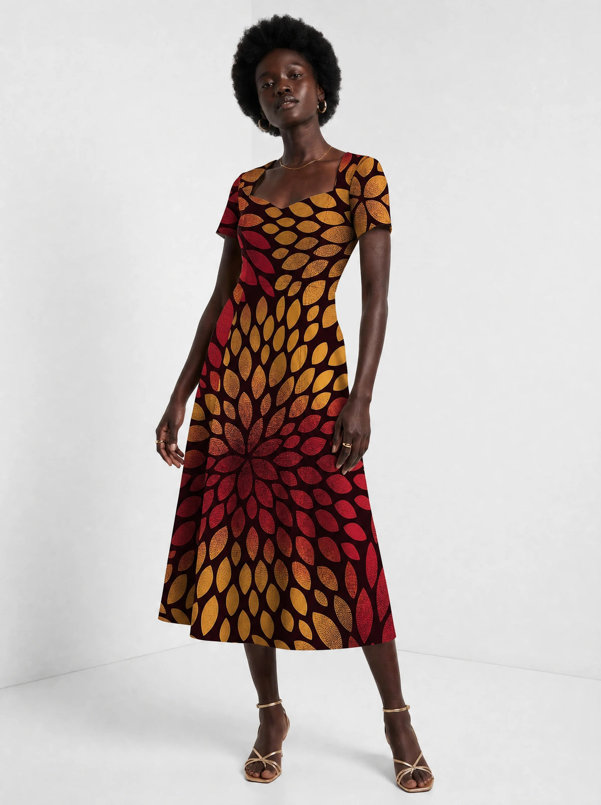 "Mavuno" Sweetheart Midi Dress — front view on model