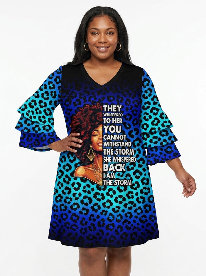 "Unstoppable" Sapphire Leopard Stacked Ruffle Sleeve Dress