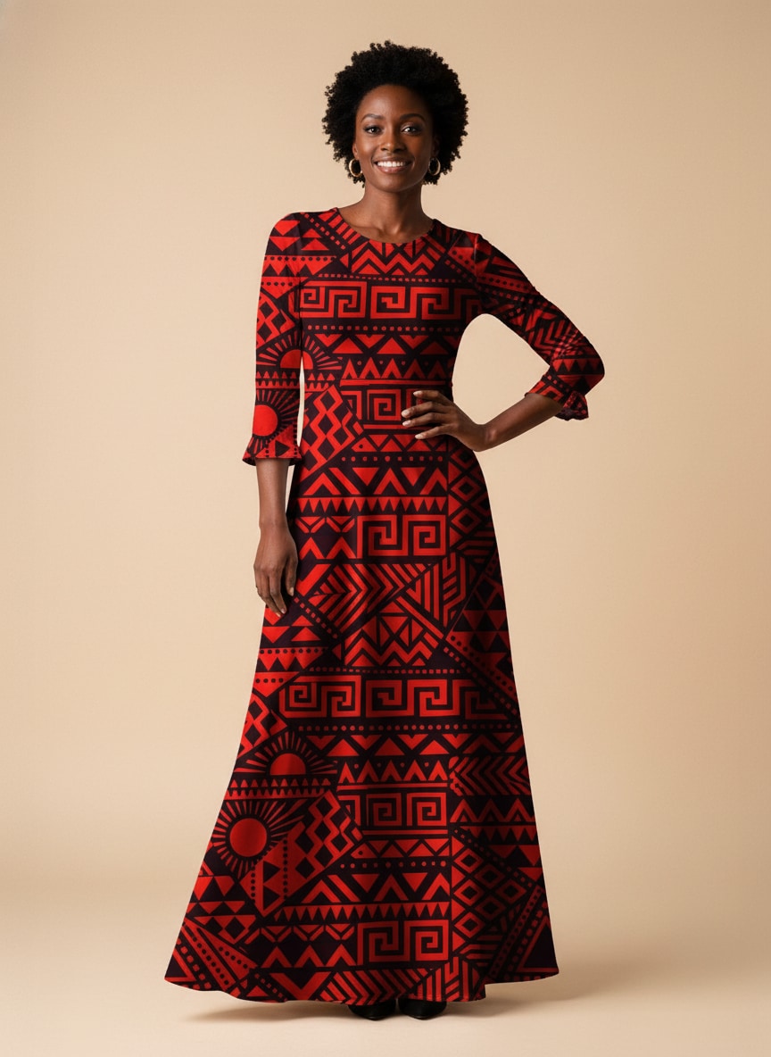 "Shaka" Burgundy Long Sleeve Maxi Dress