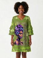 Green Orchid Stacked Ruffle Sleeve Dress
