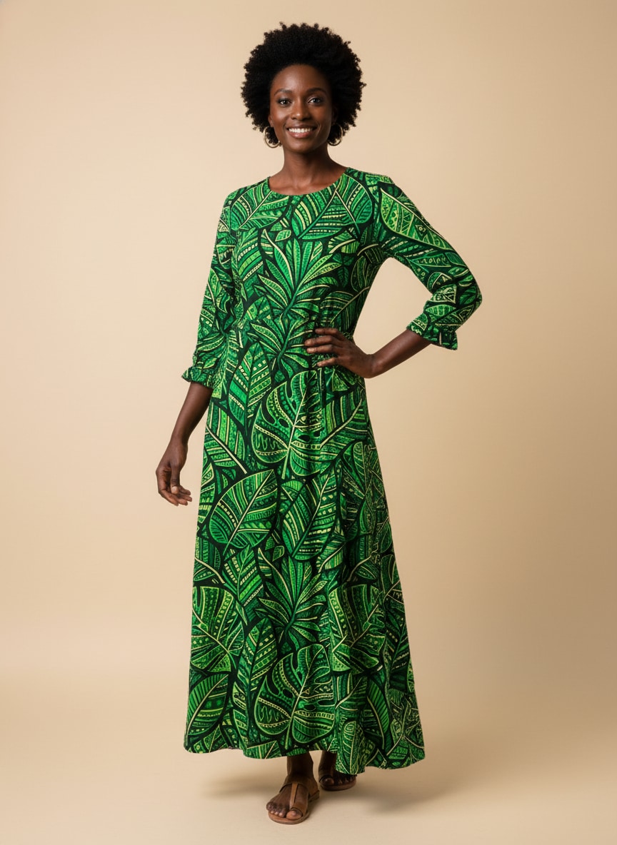 "Asili" Emerald Long Sleeve Maxi Dress