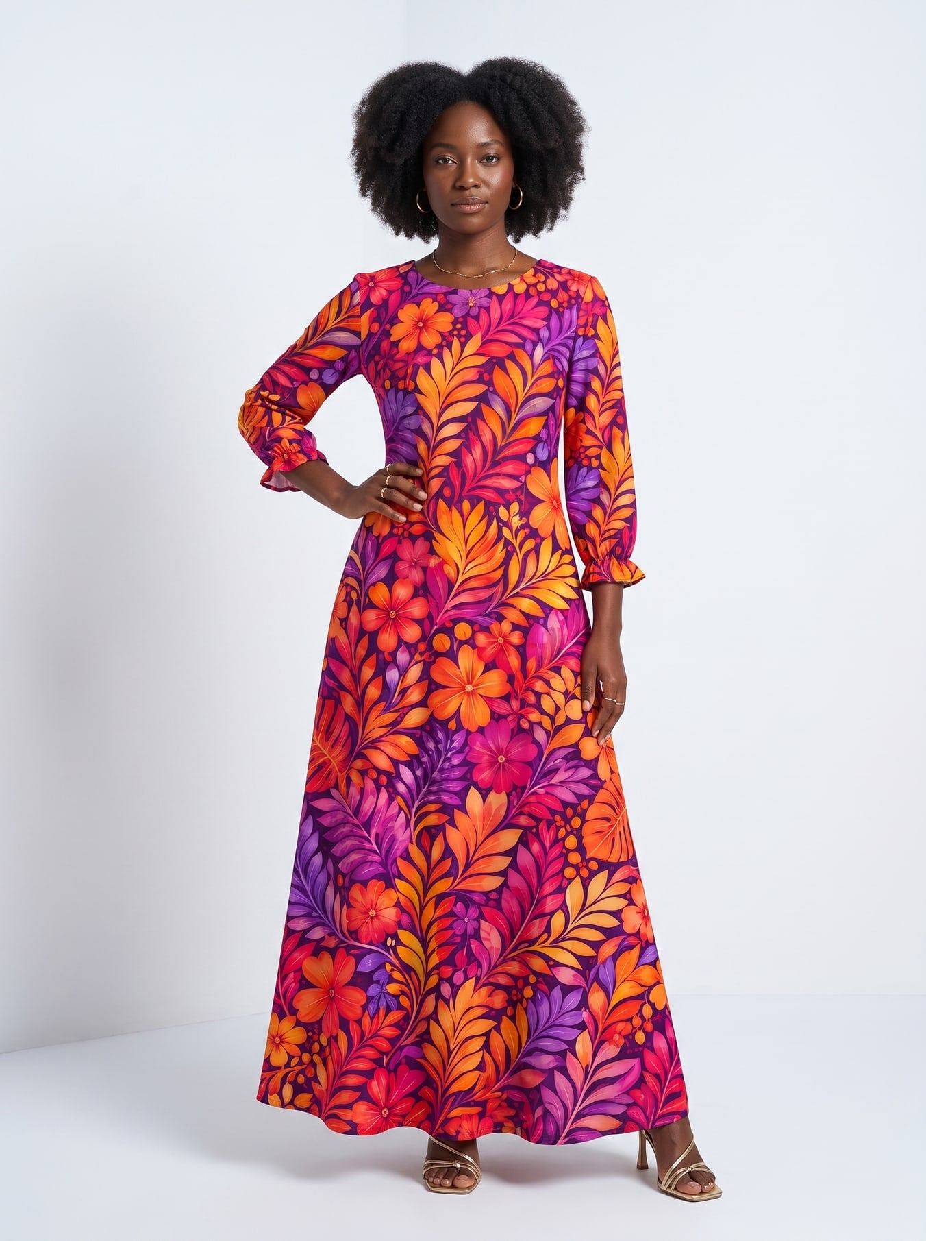 "Waridi" Long Sleeve Maxi Dress