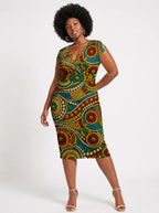 "Taji" Cap Sleeve Midi Dress — front view on model