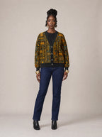 "Afrocentric Pattern" Cardigan — front view on model