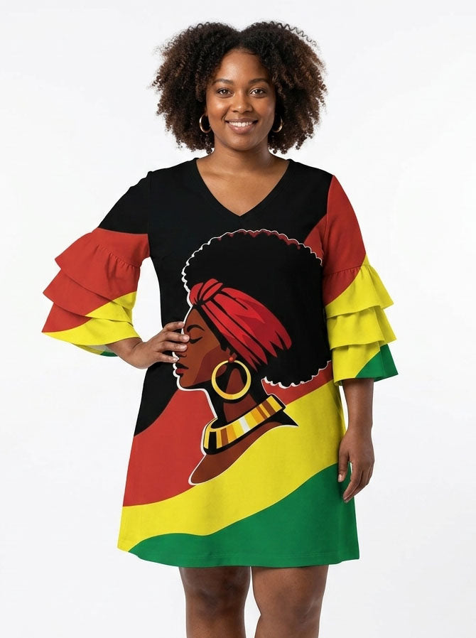 Black History Stacked Ruffle Sleeve Dress