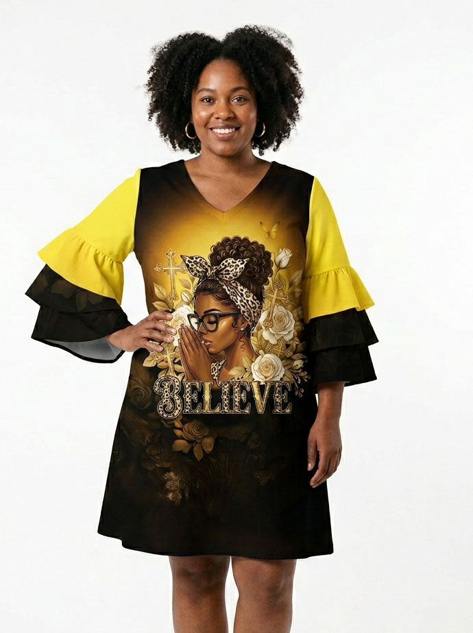 "Imani" Amber Stacked Ruffle Sleeve Dress