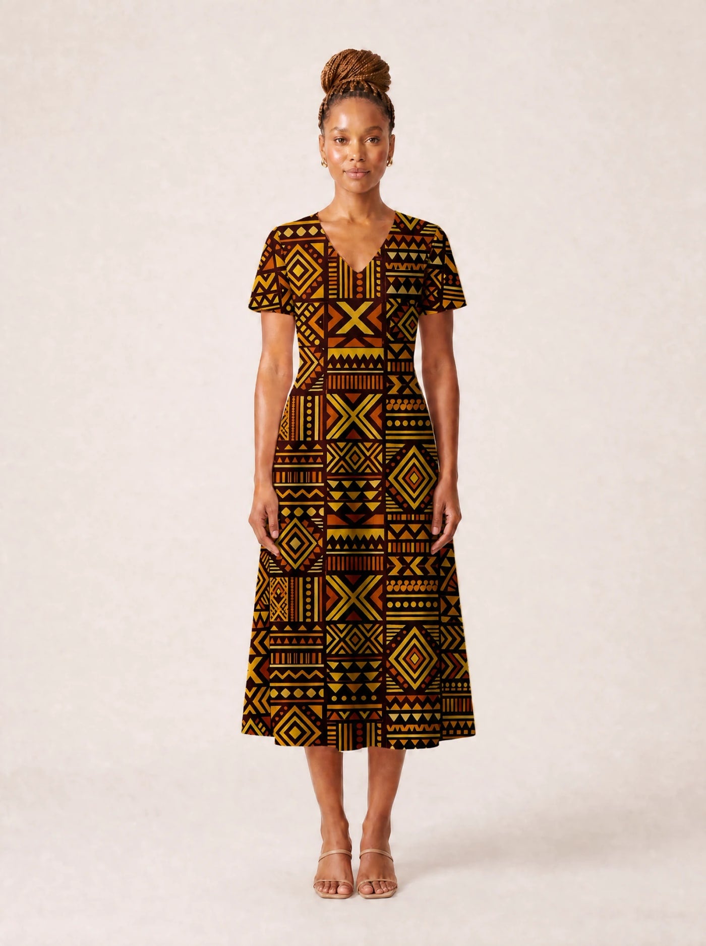 "Mudcloth" V Neck Midi Dress Promo