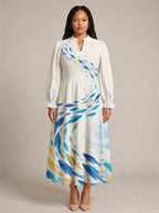 "Samaki" Long Puff Sleeve Dress — front view on model